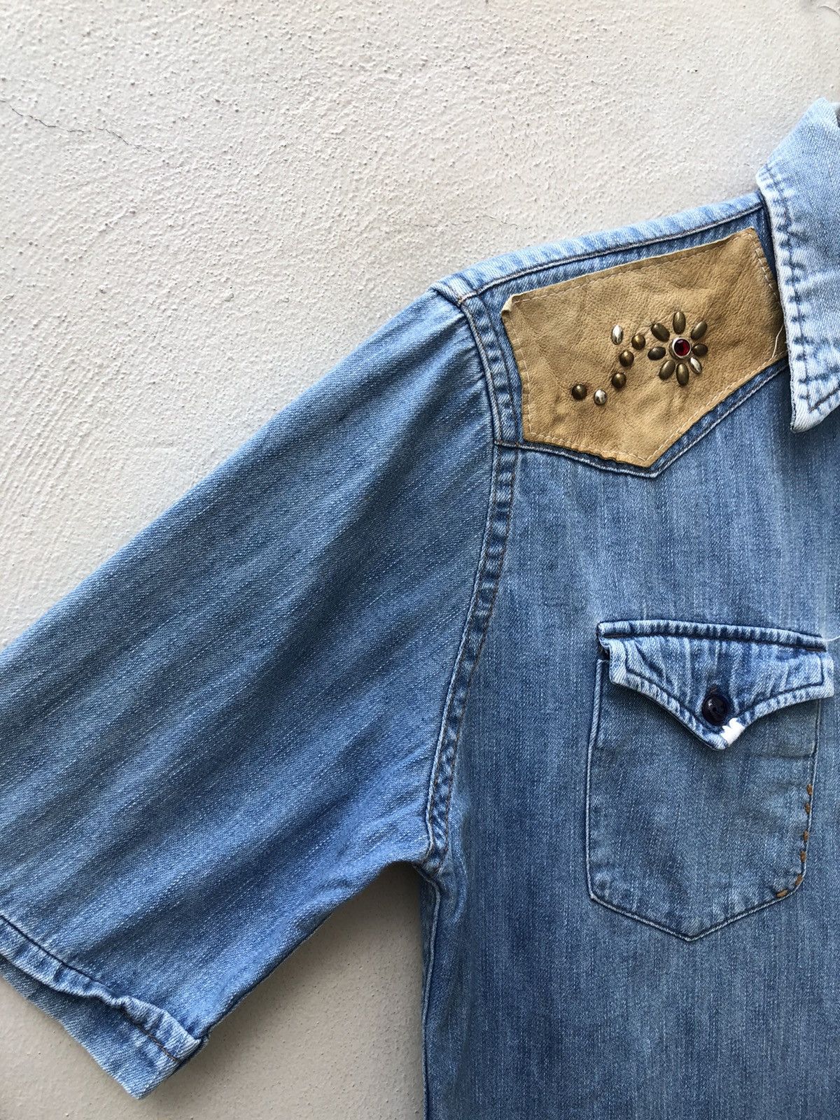 Blue Blue Japan Blue Blue Japan Faded Blue Sashiko Denim Western Shirt Size US M / EU 48-50 / 2 - 13 Thumbnail