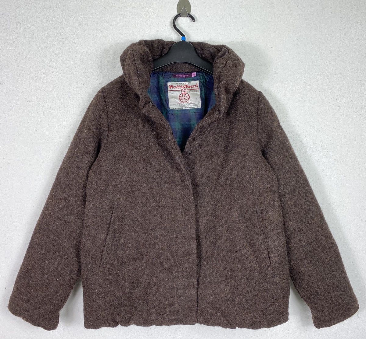 image of Earth Music & Technology X Harris Tweed Puffer Wool Jacket in Brown, Men's (Size Medium)