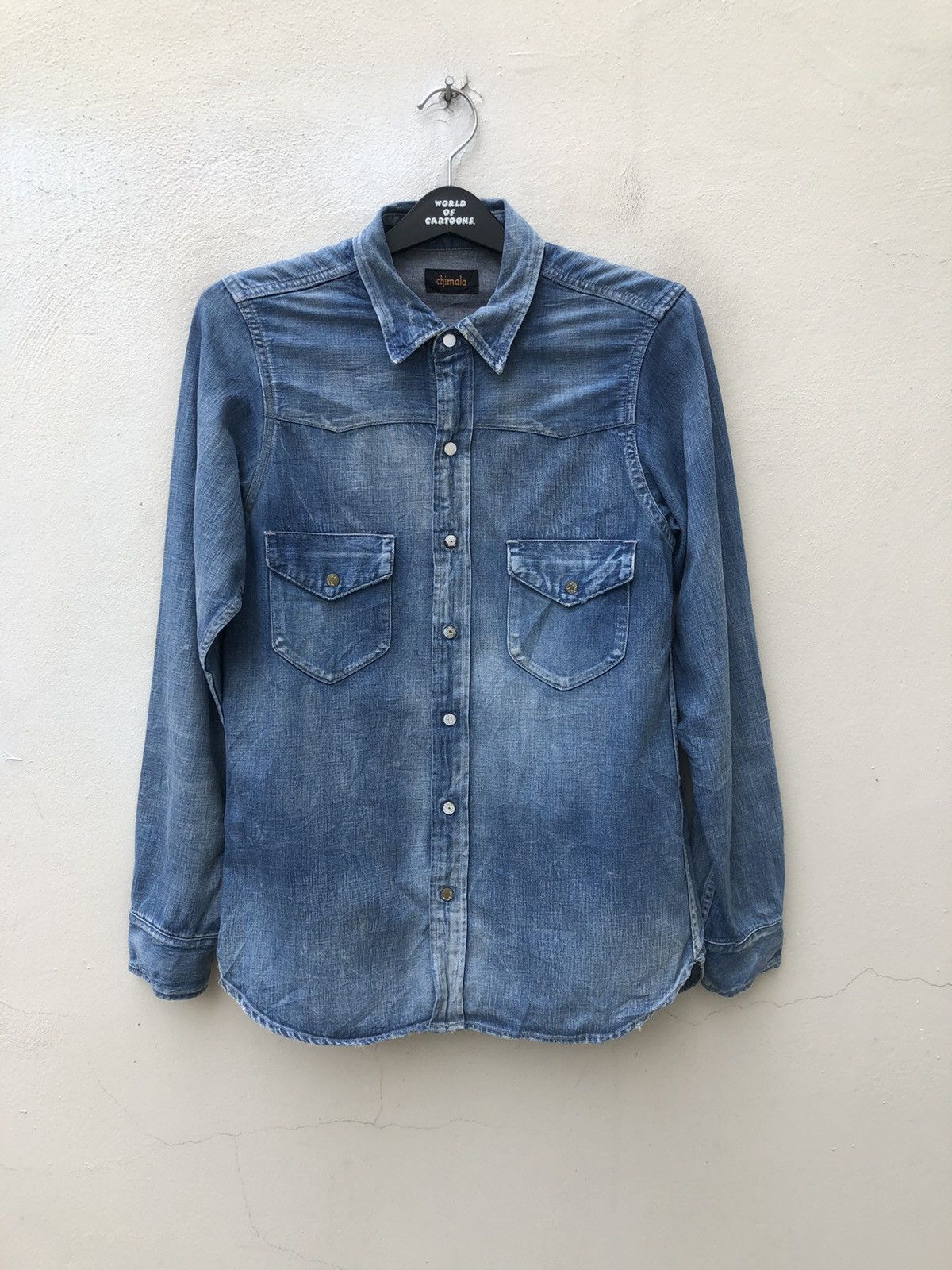 image of Chimala Japan Rips Distressed Denim Western Shirt, Men's (Size Small)
