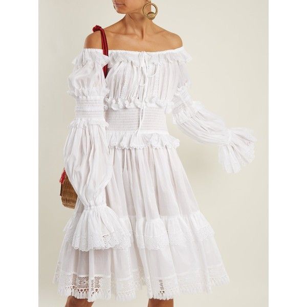 Designer D&G WHITE COTTON FRILLED MOUSSELINE OFF SHOULDER DRESS Size S / US 4 / IT 40 - 25 Thumbnail