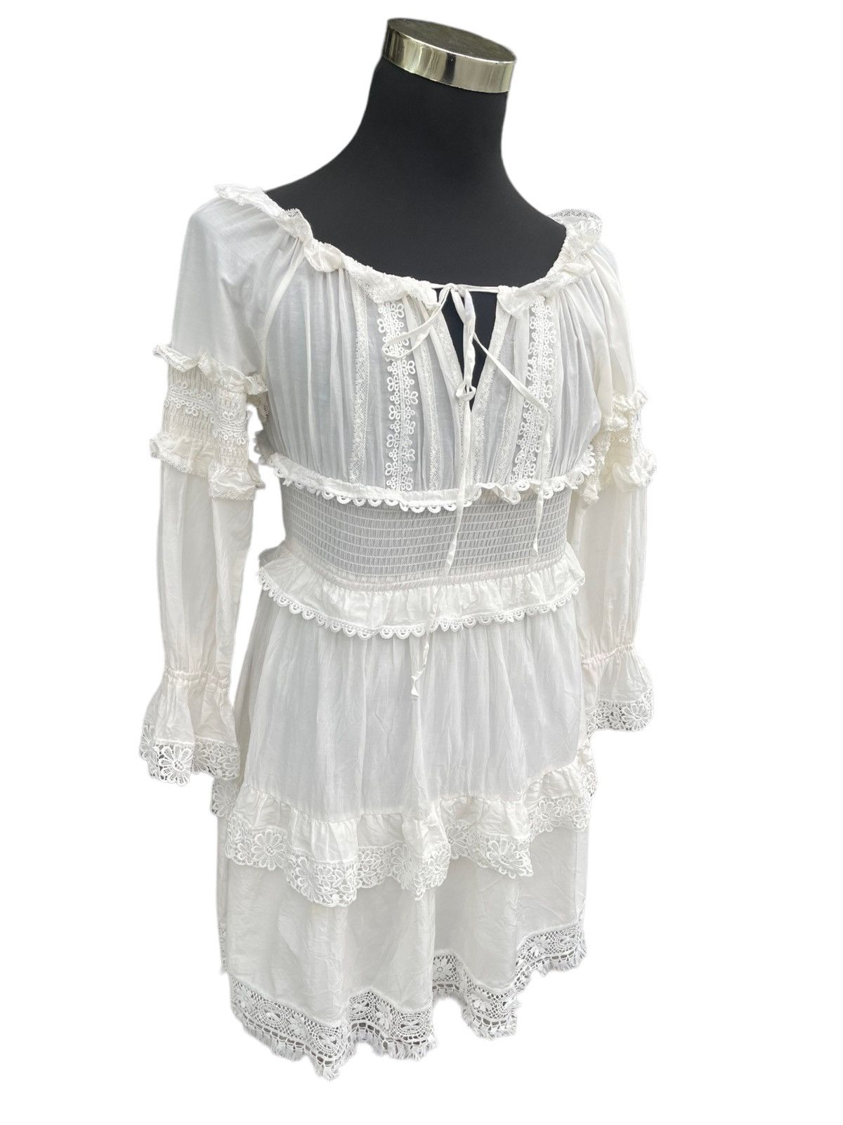 Designer D&G WHITE COTTON FRILLED MOUSSELINE OFF SHOULDER DRESS Size S / US 4 / IT 40 - 4 Thumbnail
