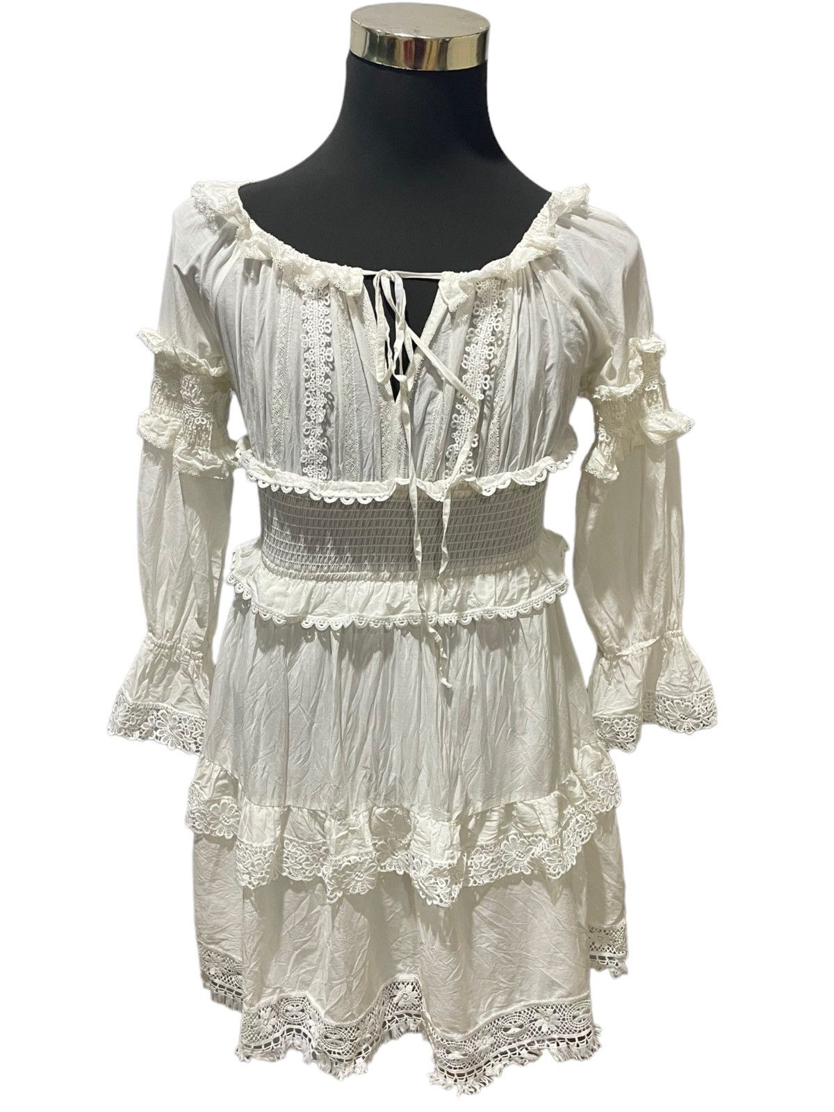 Designer D&G WHITE COTTON FRILLED MOUSSELINE OFF SHOULDER DRESS Size S / US 4 / IT 40 - 17 Thumbnail