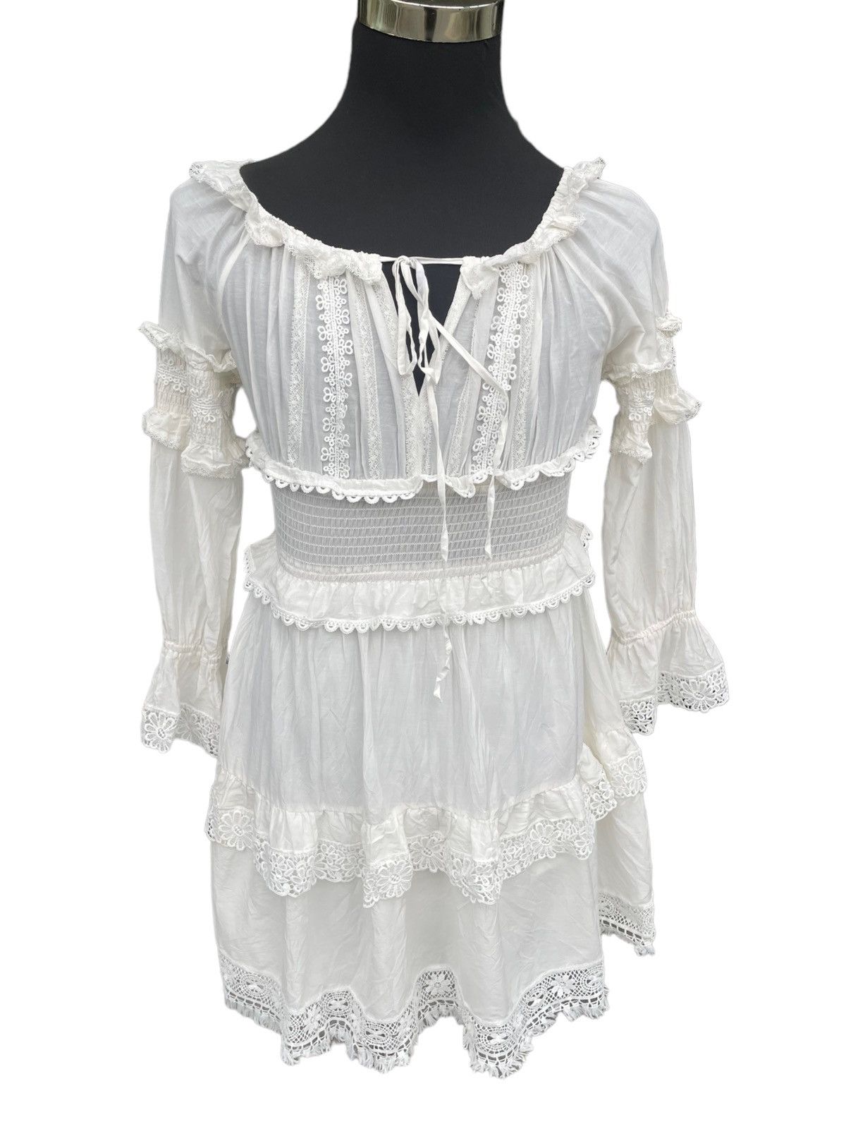 Designer D&G WHITE COTTON FRILLED MOUSSELINE OFF SHOULDER DRESS Size S / US 4 / IT 40 - 16 Thumbnail