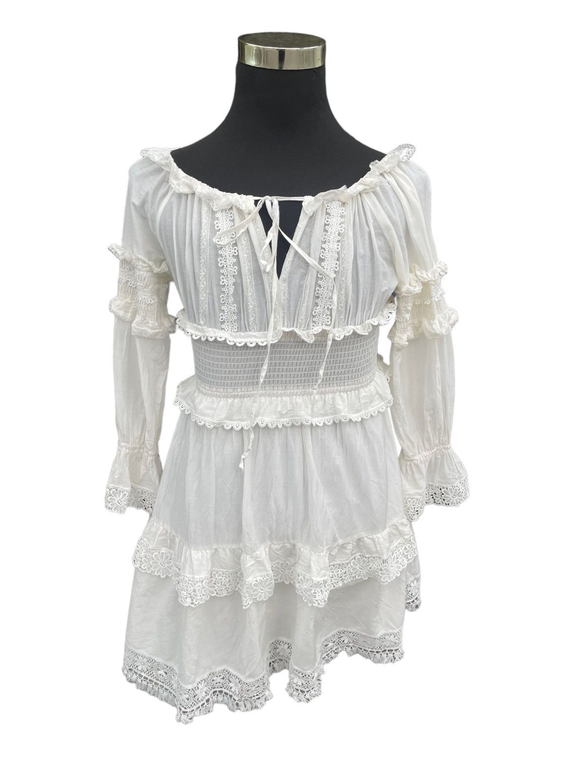 knee length dresses for ladies Love Divine One-Shoulder Double Strap Mini Dress Lace White Selfie Leslie
