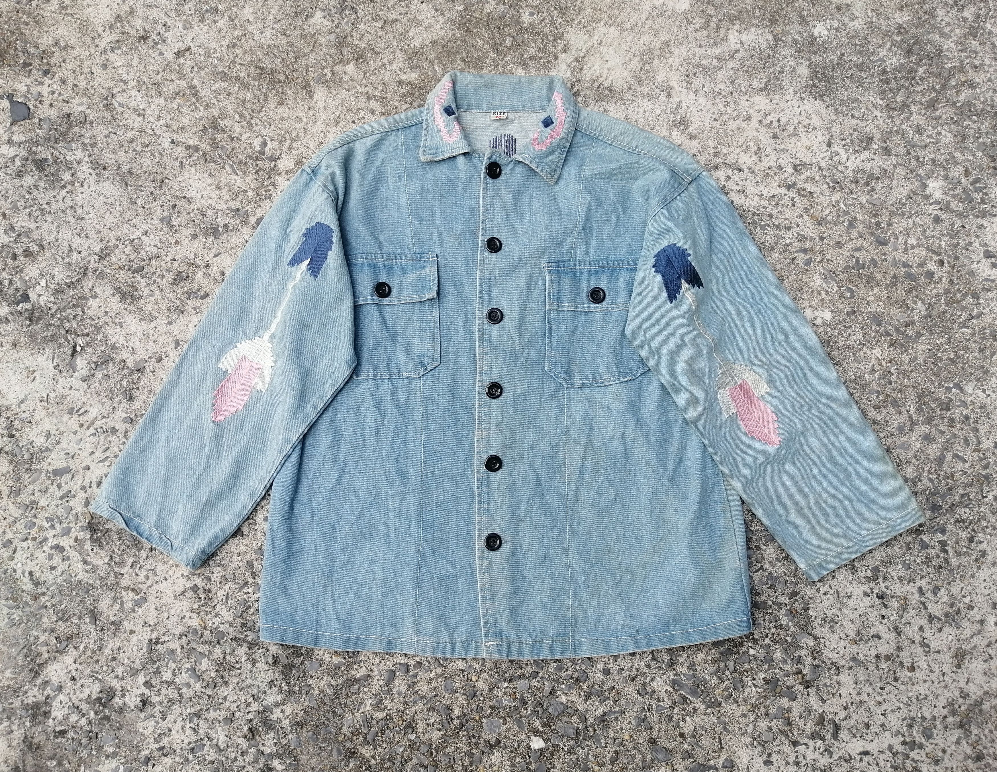 Designer Navajo Embroidered Denim Jacket Size M / US 6-8 / IT 42-44 - 1 Thumbnail