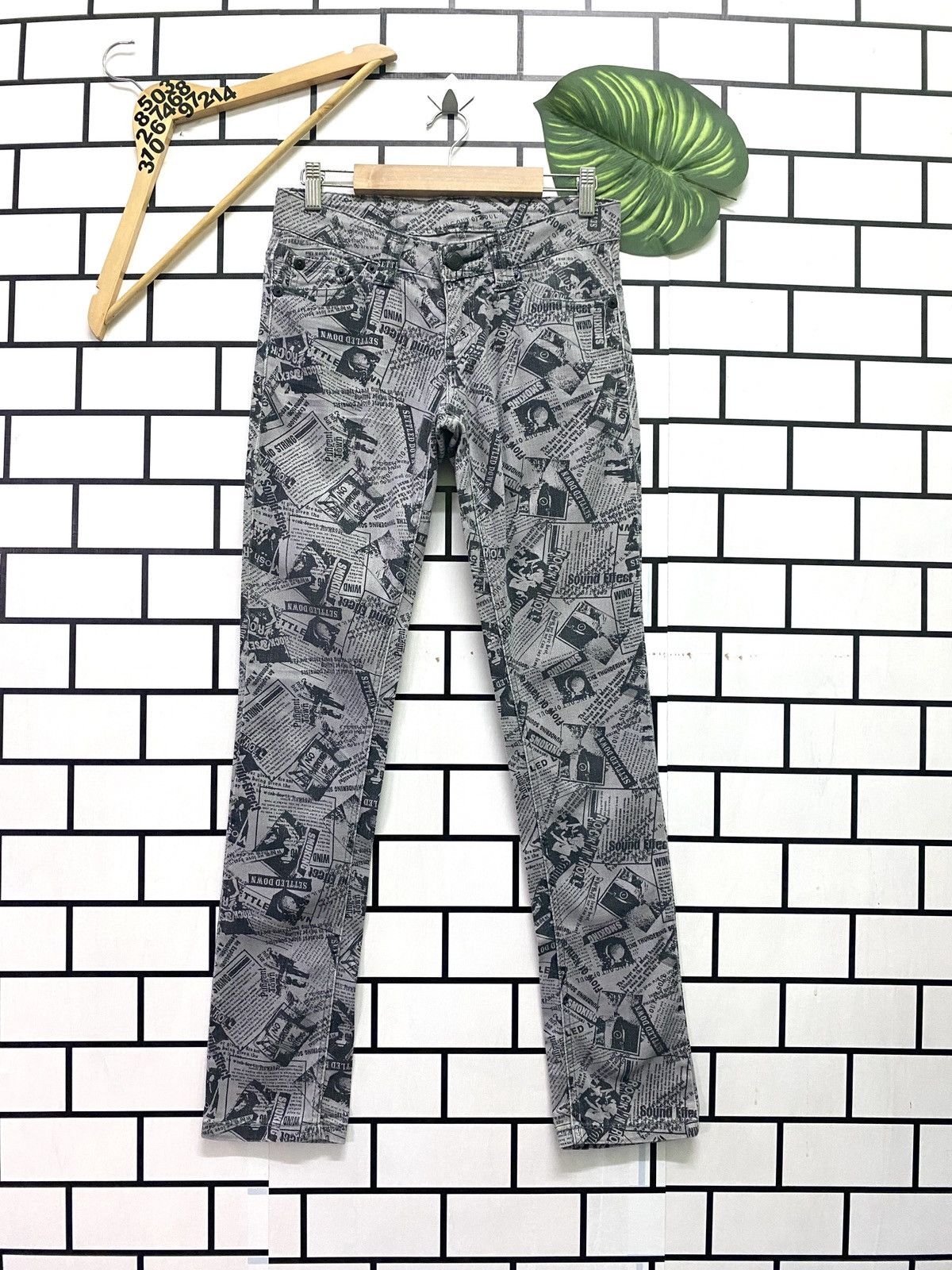 image of Japanese Made Back & Forth Full Print Rock Style Pants in Grey, Men's (Size 28)