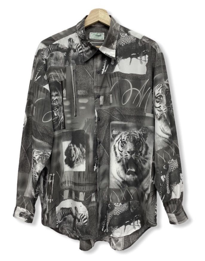 image of Animal Tee x Arts Science Offer! 90’S Crocodile Animals Full Print Polyester Shirt in Grey/White (S