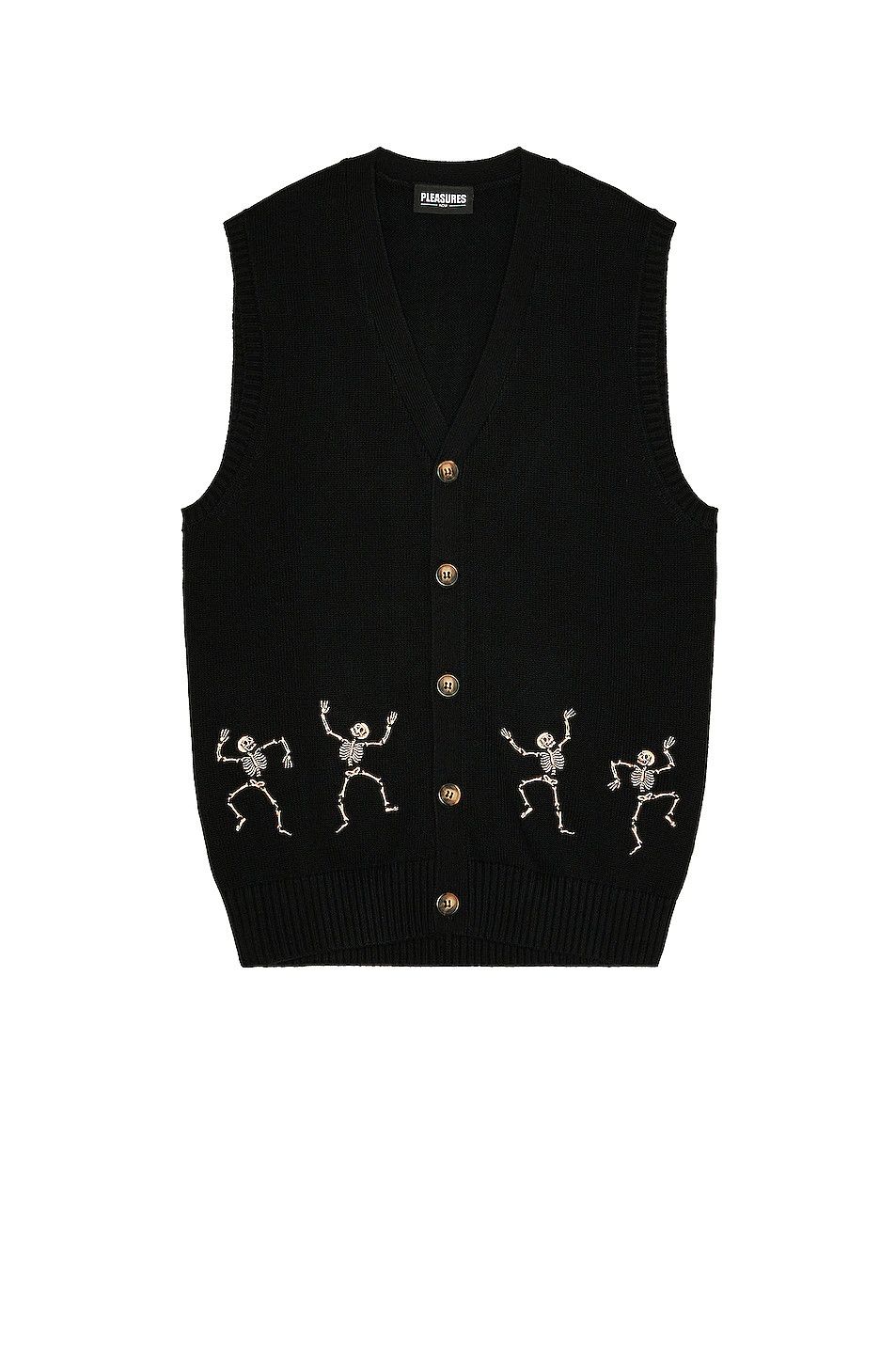 Image of Pleasures Bones Cardigan Vest in Black, Men's (Size Small)