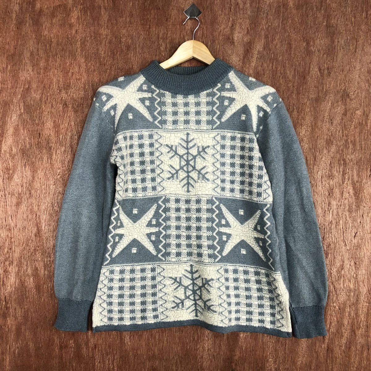 image of Homespun Knitwear x Vintage Juria Art Checkered Vintage Knitwear C731 in Soft Blue (Size Medium)