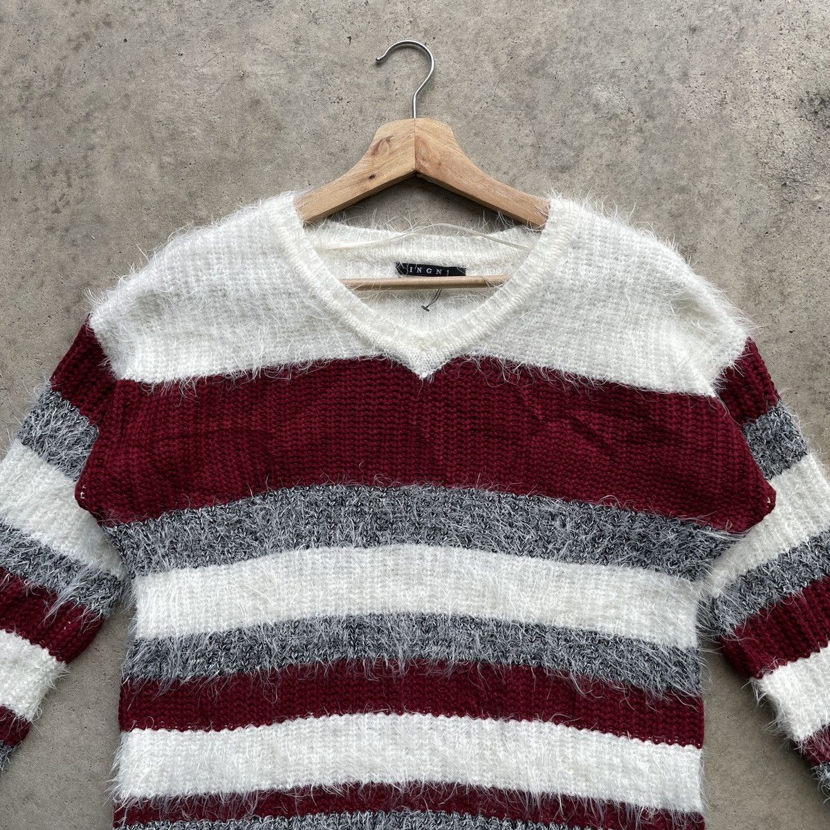Aran Isles Knitwear × Japanese Brand Steals⚡️ JAPAN INGNI Striped Mohair Shag Shaggy Fur Knitwear Size US M / EU 48-50 / 2 - 4 Thumbnail