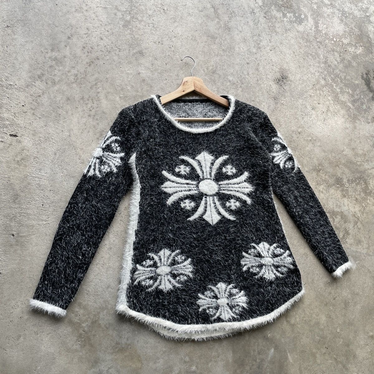Aran Isles Knitwear ⚡️Japanese Vintage Black/White Mohair Shag Shaggy Knitwear Size S / US 4 / IT 40 - 2 Thumbnail