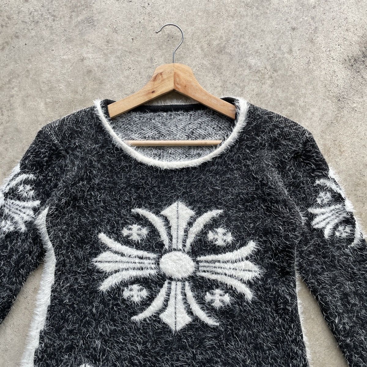 Aran Isles Knitwear ⚡️Japanese Vintage Black/White Mohair Shag Shaggy Knitwear Size S / US 4 / IT 40 - 4 Thumbnail