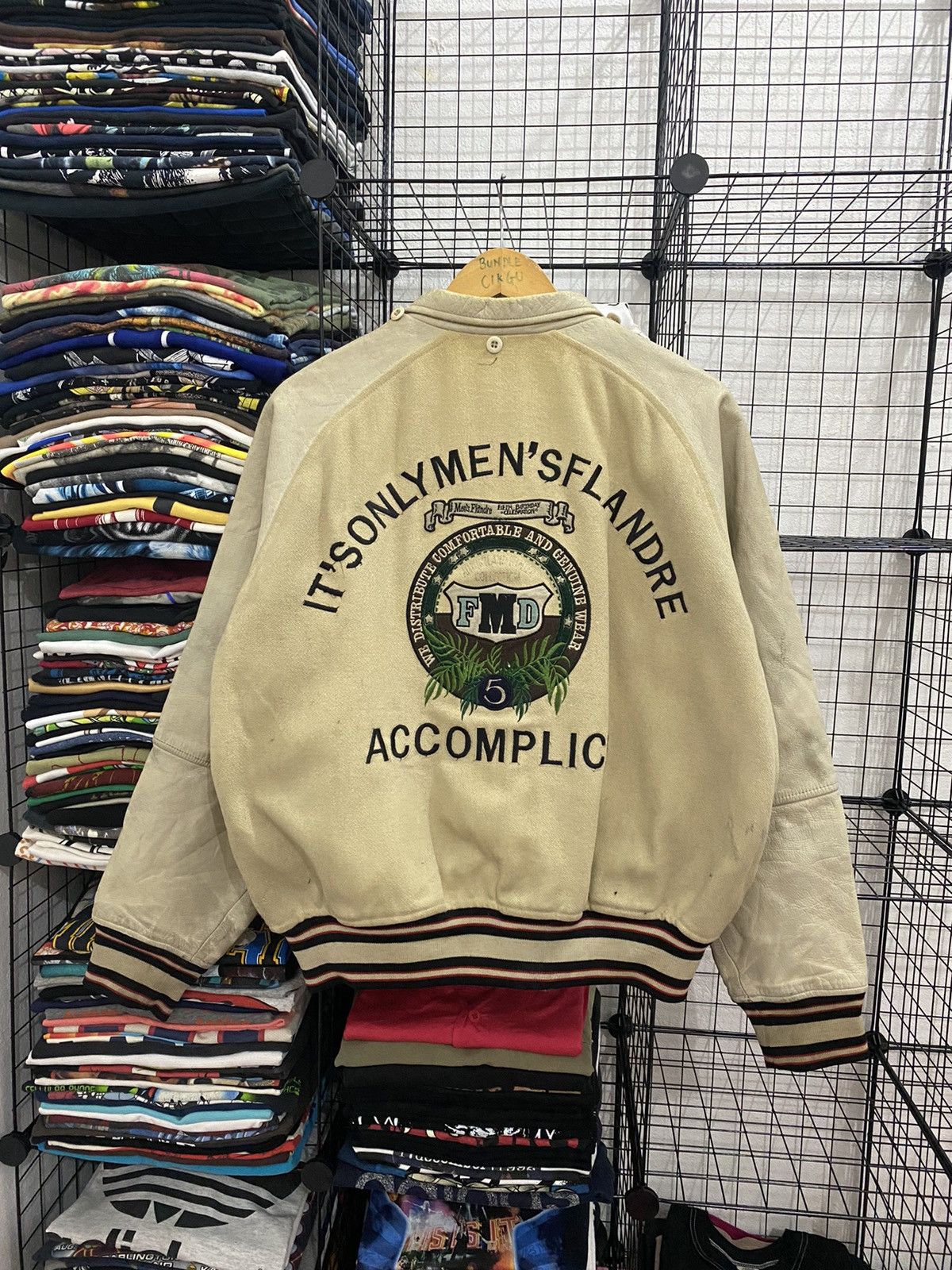 image of Gk20 Vintage Flandre Varsity Jacket in Cream/White, Men's (Size Medium)