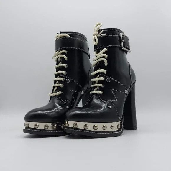 Alexander McQueen Alexander McQueen Leather Rivet Heeled Boots EU