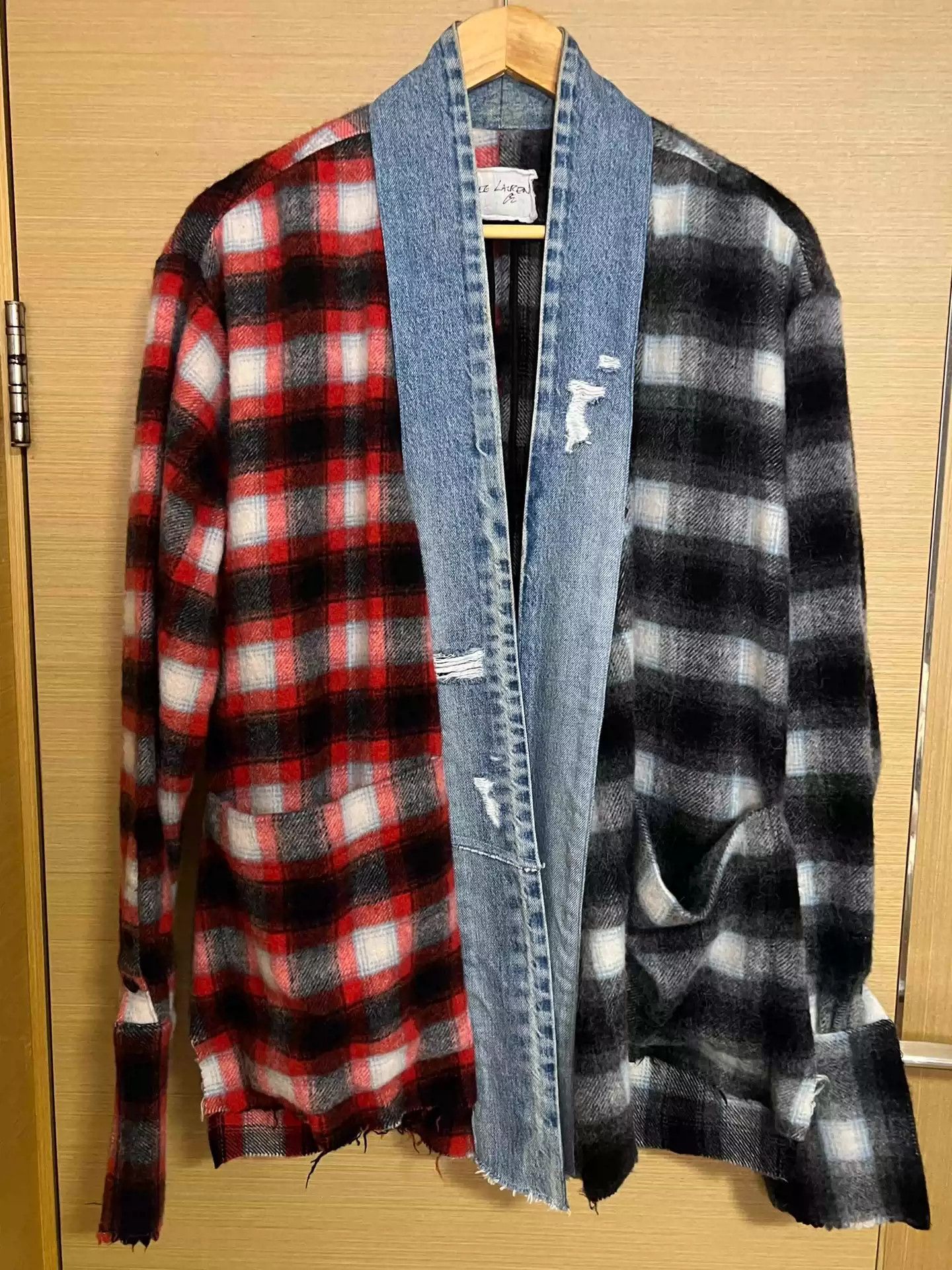Greg Lauren Greg Lauren Patchwork Checked Shirt Size 2 Red Size US M / EU 48-50 / 2 - 1 Thumbnail