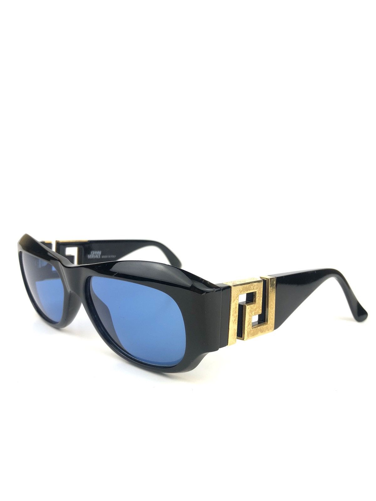 image of Versace T75 Gold Oversized Logo Sunglasses in Black, Men's