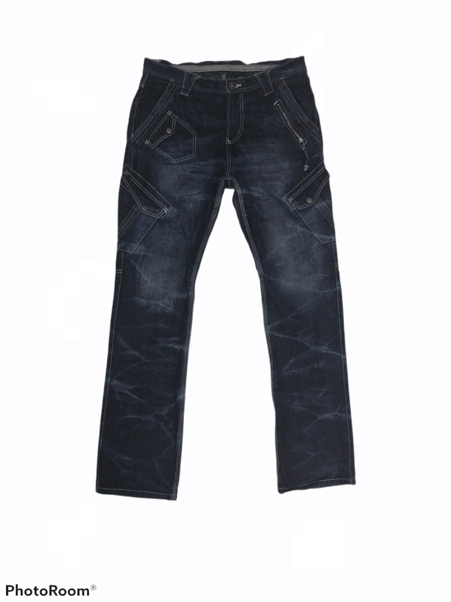 Japanese Brand 🔥Double Focus Crack Wash Design Multipocket Denim Pants🇯🇵 Size US 34 / EU 50 - 1 Thumbnail
