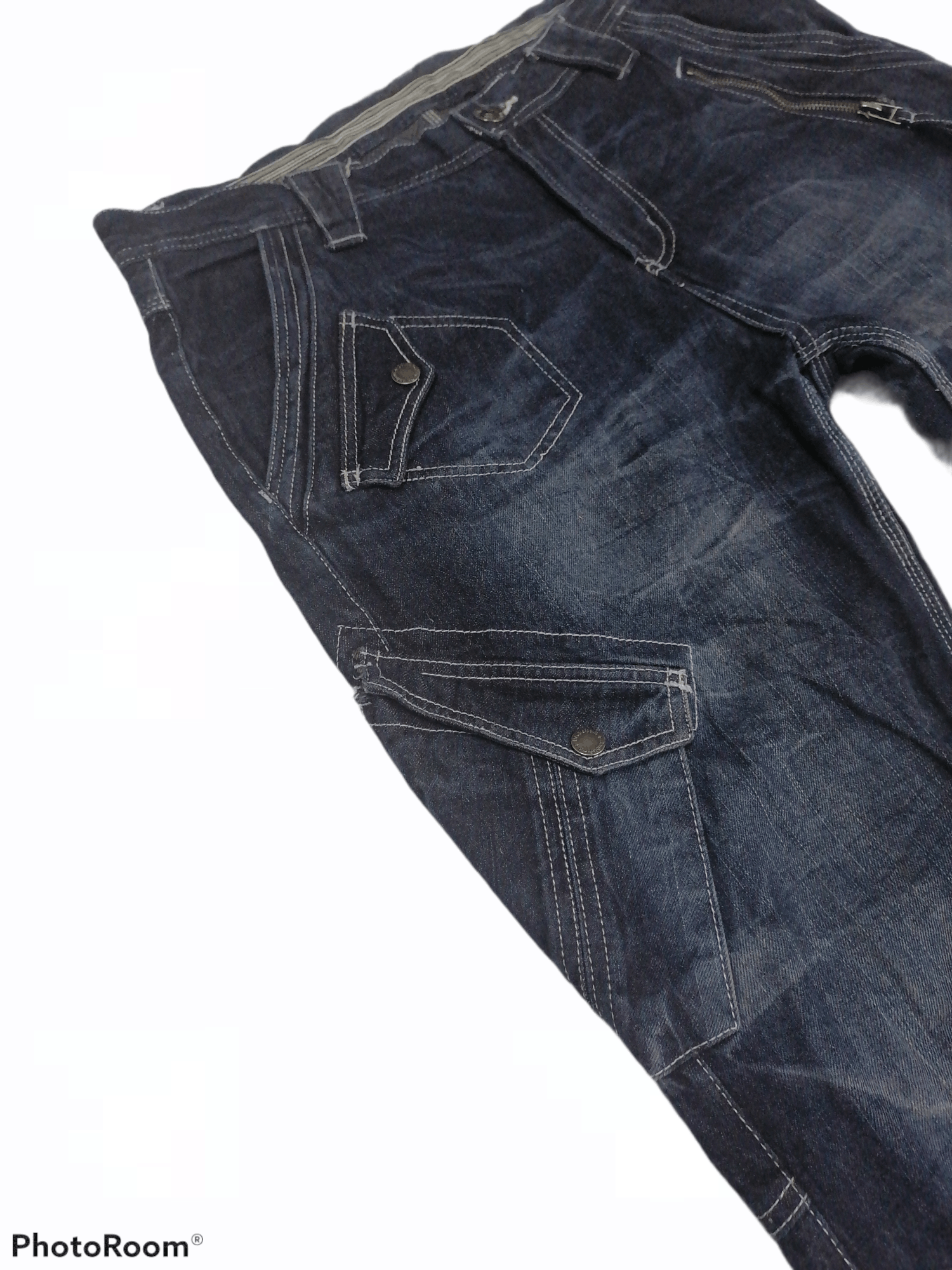 Japanese Brand 🔥Double Focus Crack Wash Design Multipocket Denim Pants🇯🇵 Size US 34 / EU 50 - 2 Thumbnail