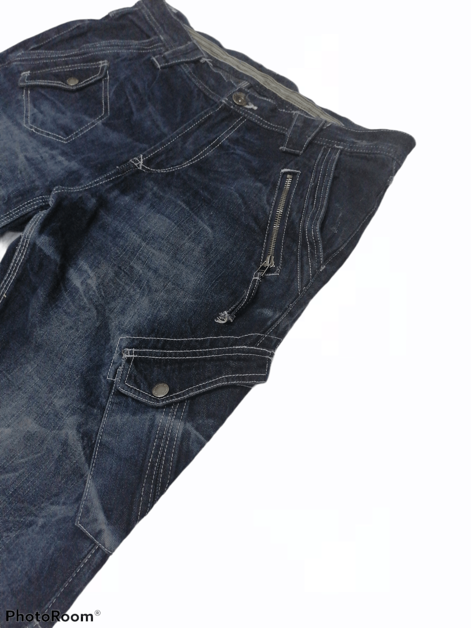 Japanese Brand 🔥Double Focus Crack Wash Design Multipocket Denim Pants🇯🇵 Size US 34 / EU 50 - 3 Thumbnail