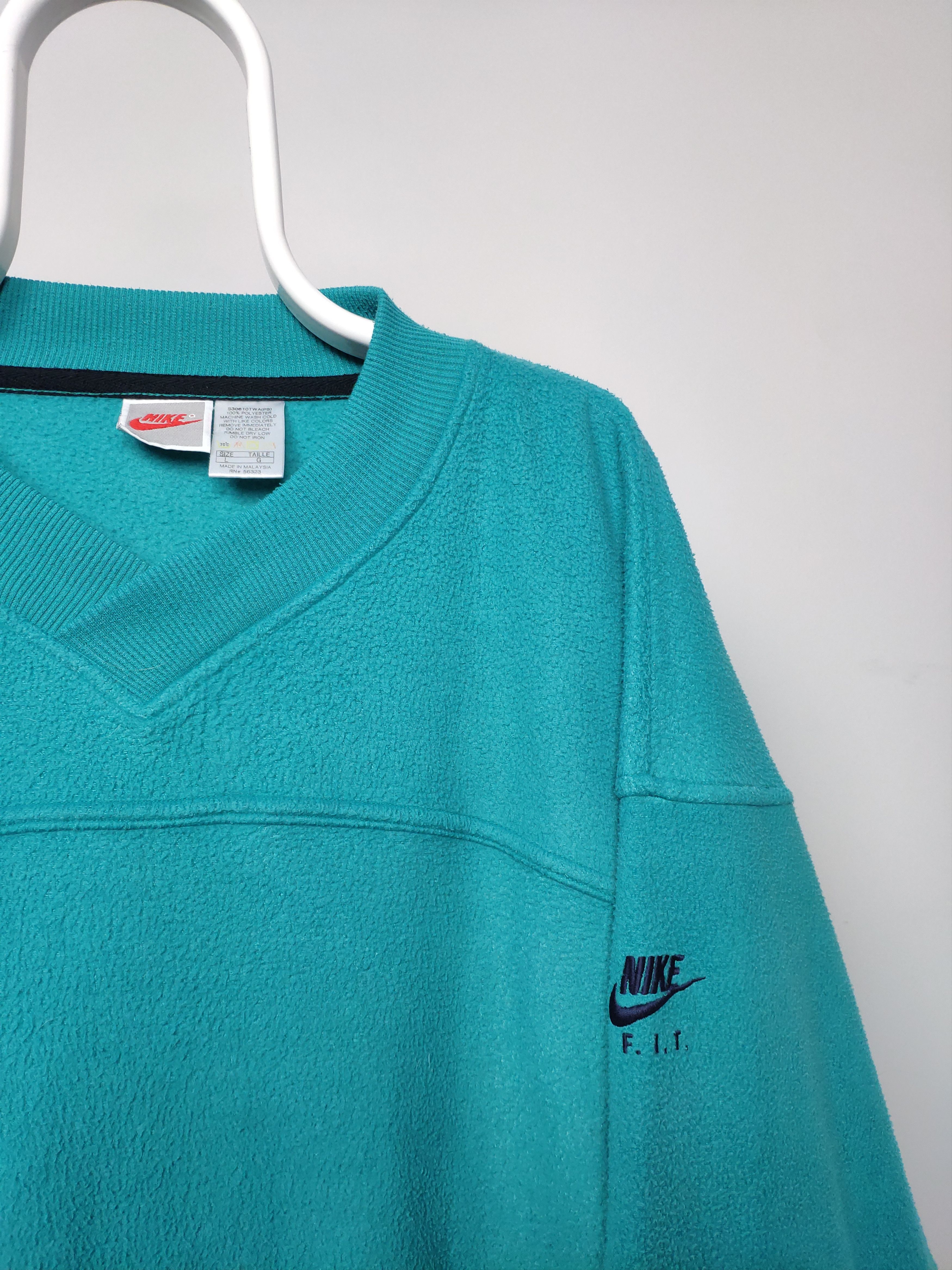 Nike × Vintage Nike FIT vintage vneck fleece sweatshirt green 80s 90s RARE Size US L / EU 52-54 / 3 - 2 Thumbnail