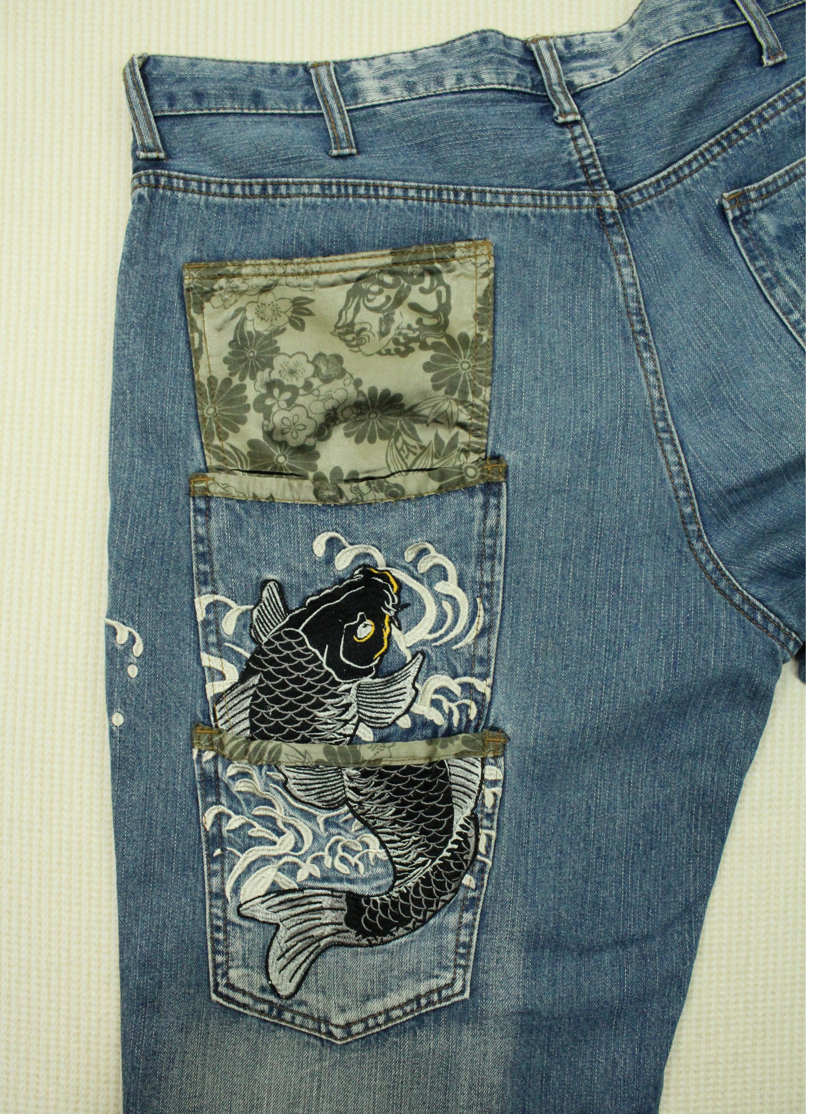 Japanese Brand KOI FISH Denim HANDCRAFTED DENIM Embroidered Multi Pocket Size US 38 / EU 54 - 6 Thumbnail