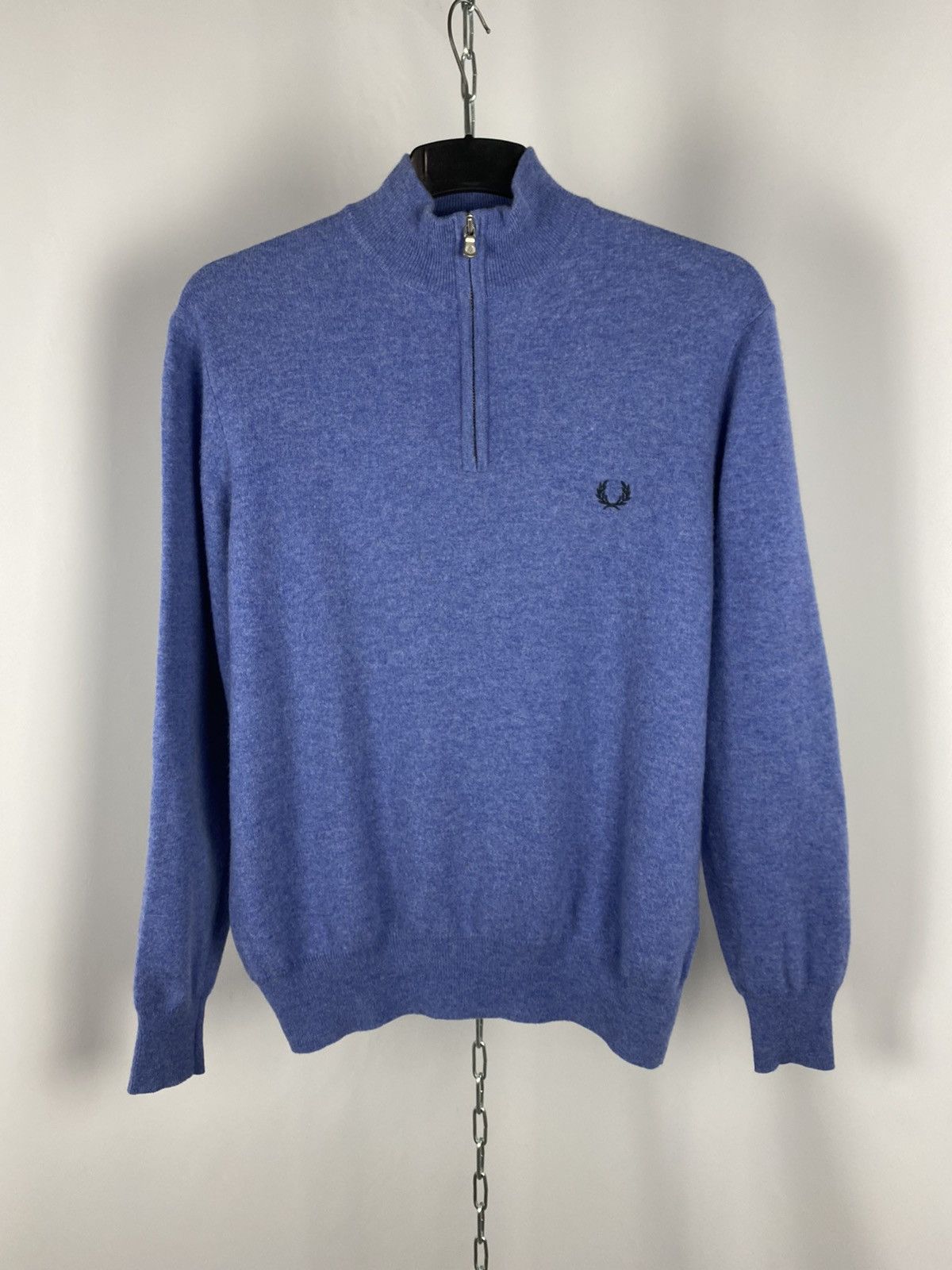 Fred Perry vintage 100% Wool zip 1/3 blue size L