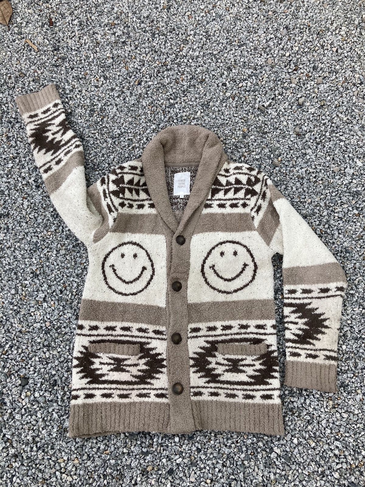 image of Native Navajo X Smiley Motif Cardigan in Fullprint, Men's (Size Medium)