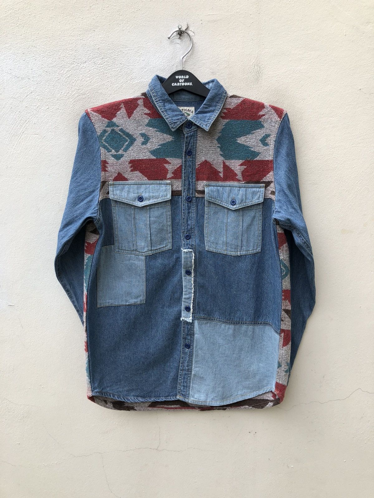 Vintage Japan Brand Titicaca Patchwork Hybrid Navajo Denim Shirt Size US M / EU 48-50 / 2 - 6 Thumbnail
