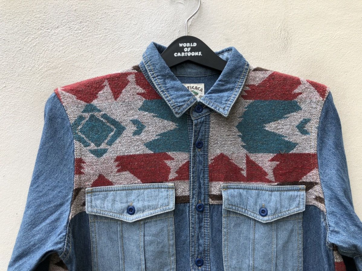 Vintage Japan Brand Titicaca Patchwork Hybrid Navajo Denim Shirt Size US M / EU 48-50 / 2 - 7 Thumbnail
