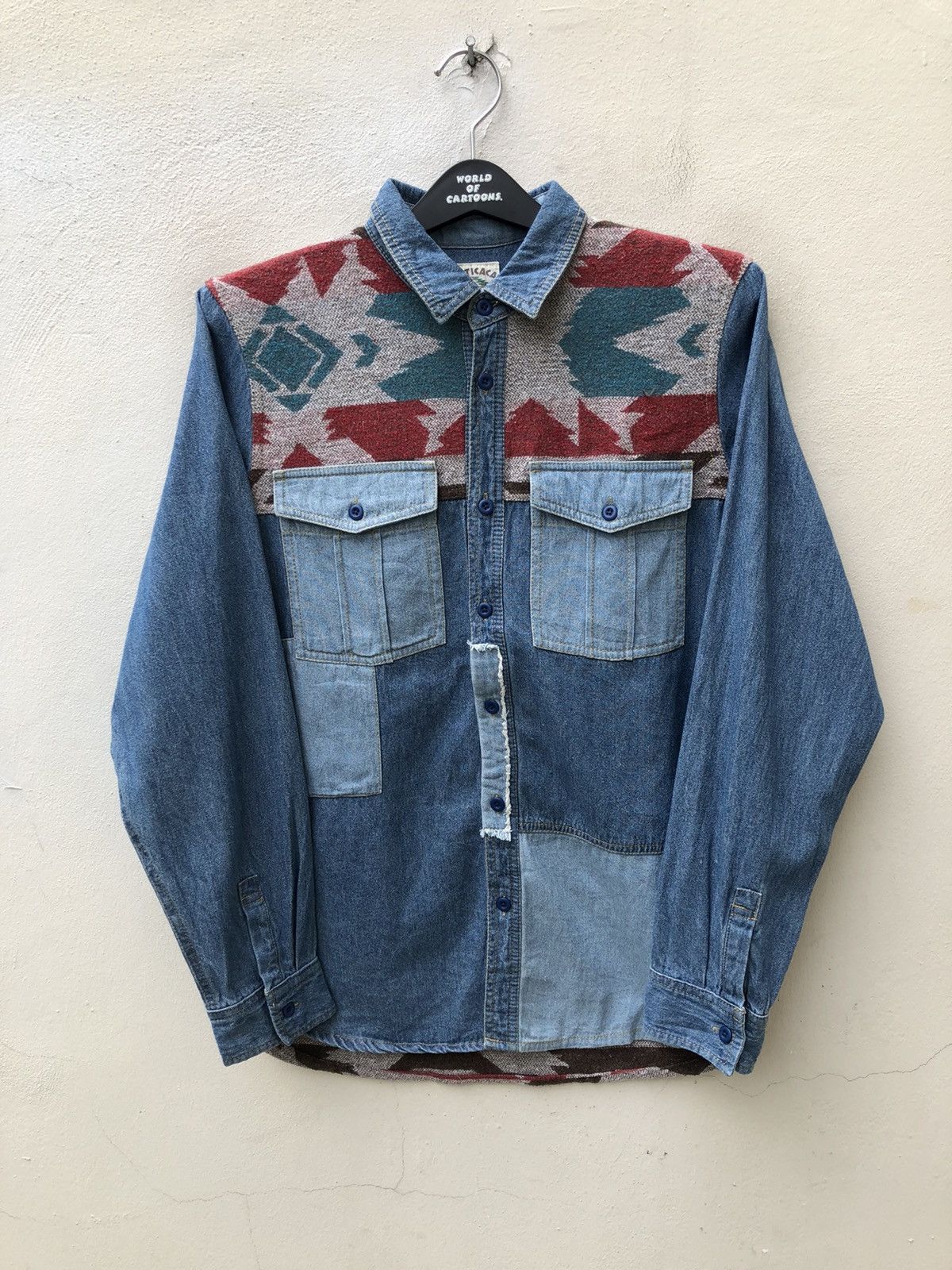 Vintage Japan Brand Titicaca Patchwork Hybrid Navajo Denim Shirt Size US M / EU 48-50 / 2 - 11 Thumbnail