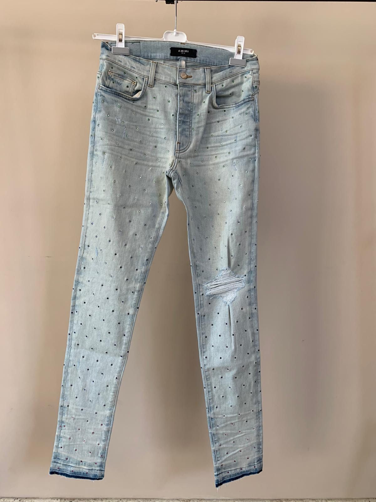 image of Amiri Rainbow Crystal Denim in Bone Indigo, Men's (Size 38)