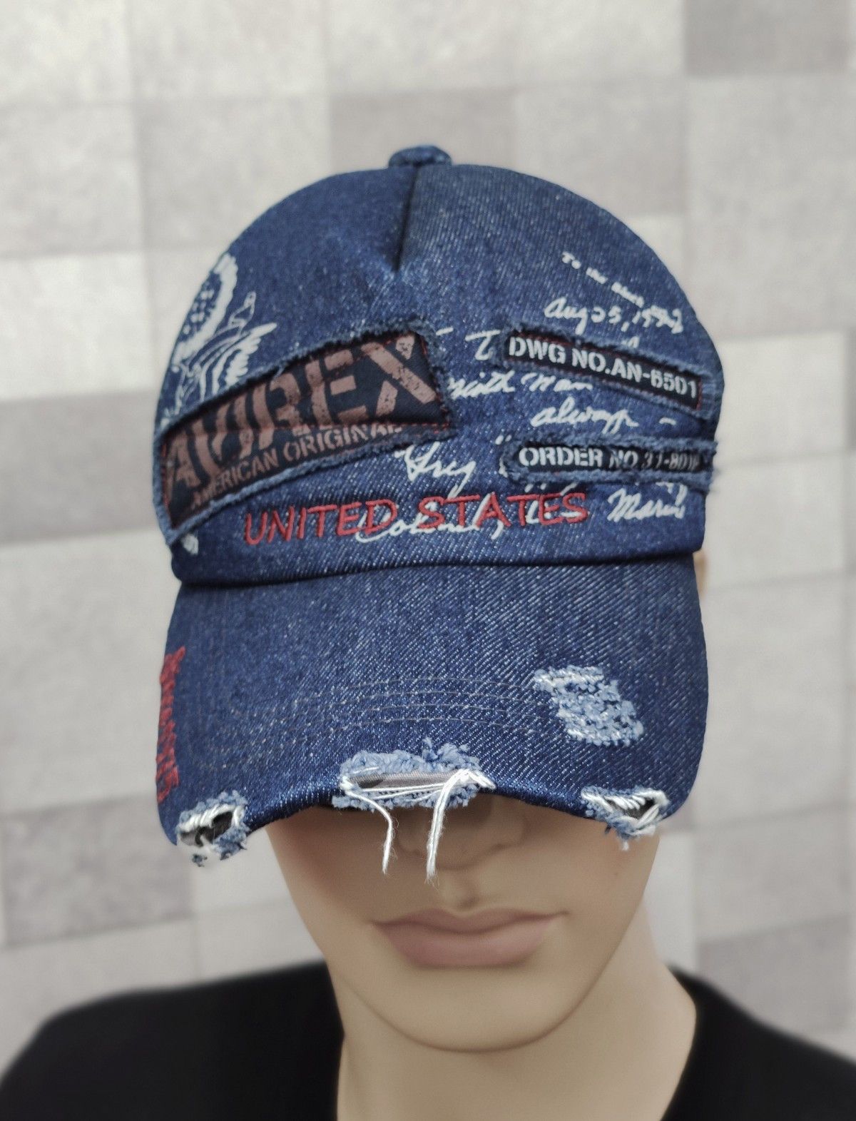 Avirex 🔥AVIREX Distressed Denim Trucker Hat Kapital Style Size ONE SIZE - 3 Thumbnail