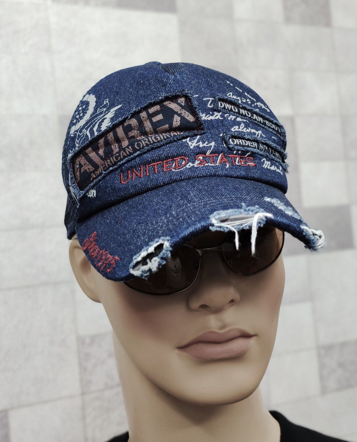 Avirex 🔥AVIREX Distressed Denim Trucker Hat Kapital Style Size ONE SIZE - 1 Thumbnail