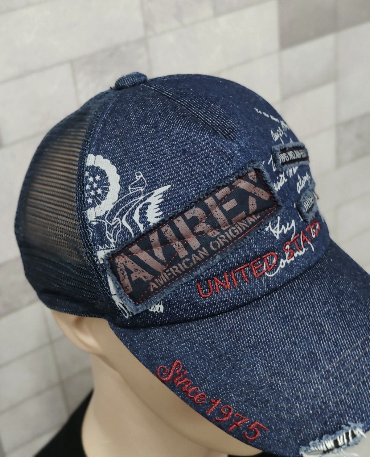 Avirex 🔥AVIREX Distressed Denim Trucker Hat Kapital Style Size ONE SIZE - 2 Thumbnail