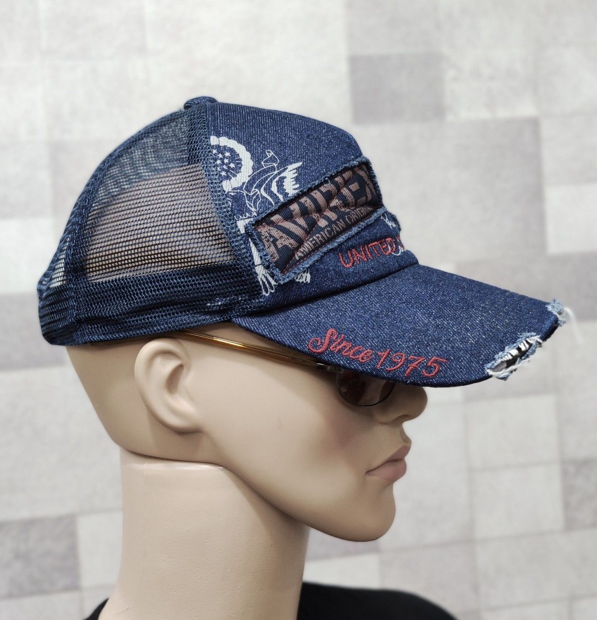 Avirex 🔥AVIREX Distressed Denim Trucker Hat Kapital Style Size ONE SIZE - 5 Thumbnail