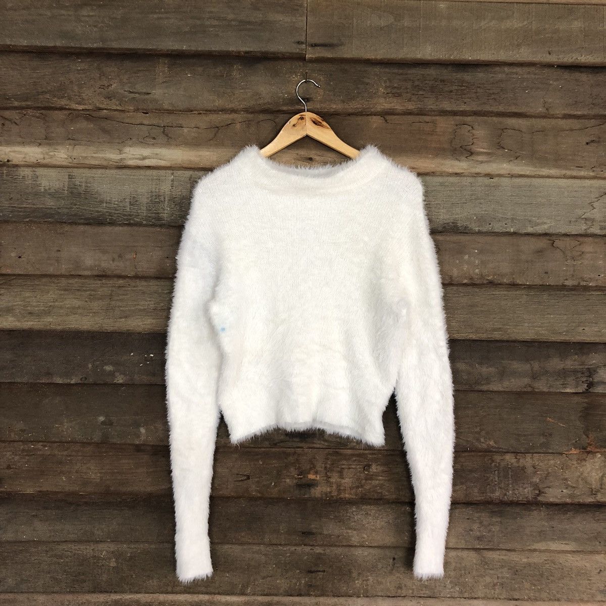 image of Homespun Knitwear Lowrys Farm White Mohair Fur Shag Shaggy Knitwear C1170, Women's (Size Medium)