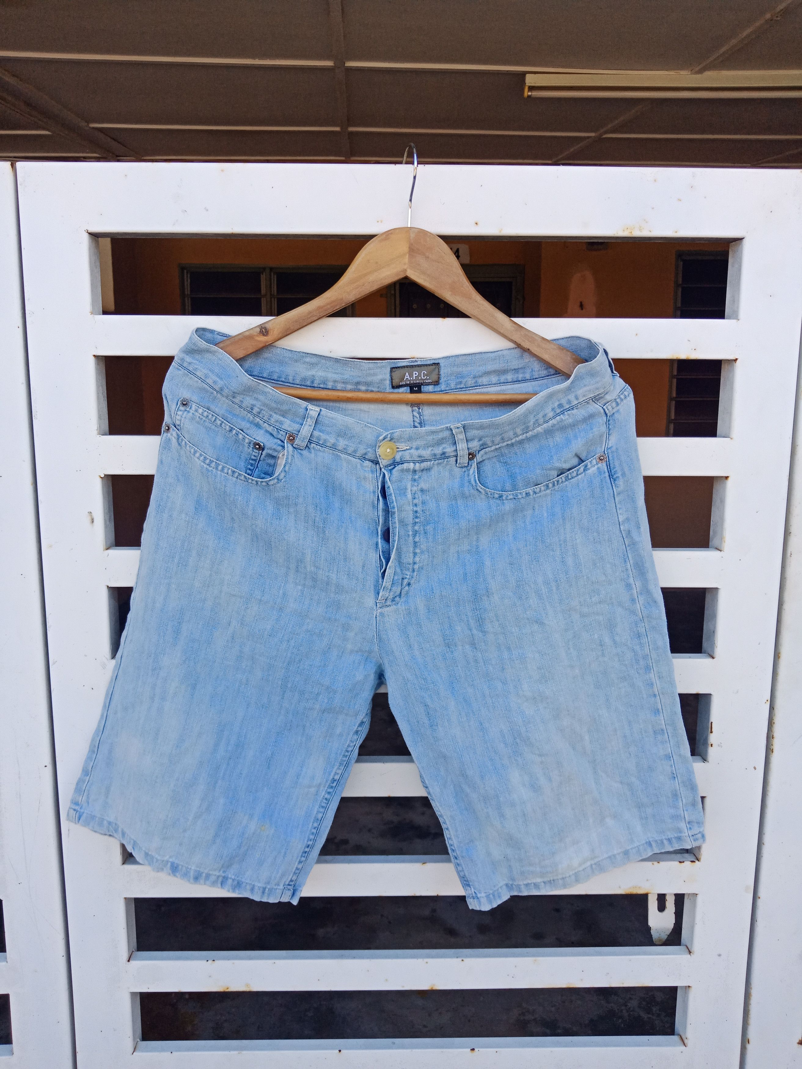 image of A P C x Kmrii Short Blue Denim Pants, Men's (Size 34)