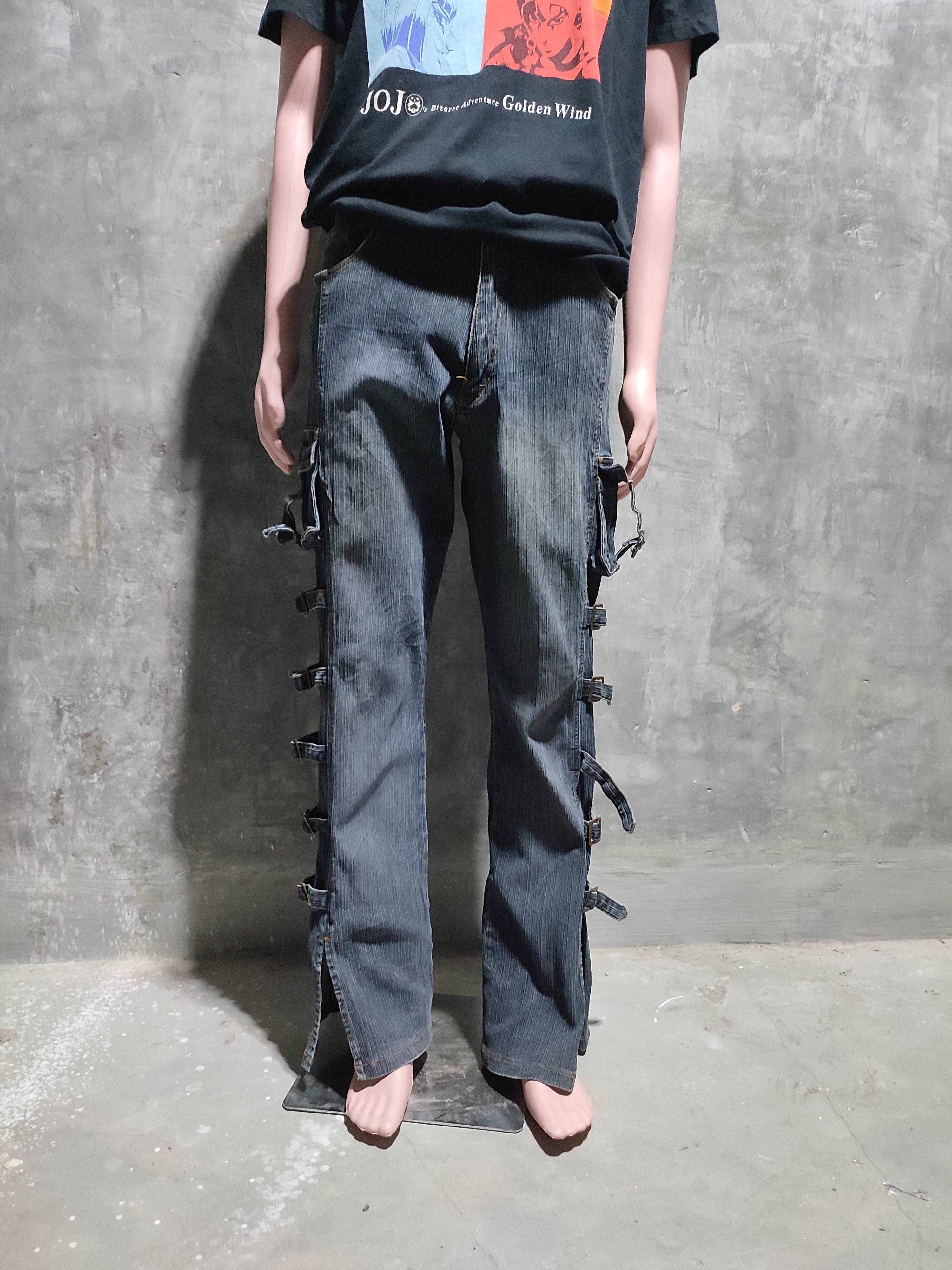 Designer 🔥Apollo MultiStrap Design Cargo Flared Bondage Punk Jeans Size US 33 - 1 Thumbnail
