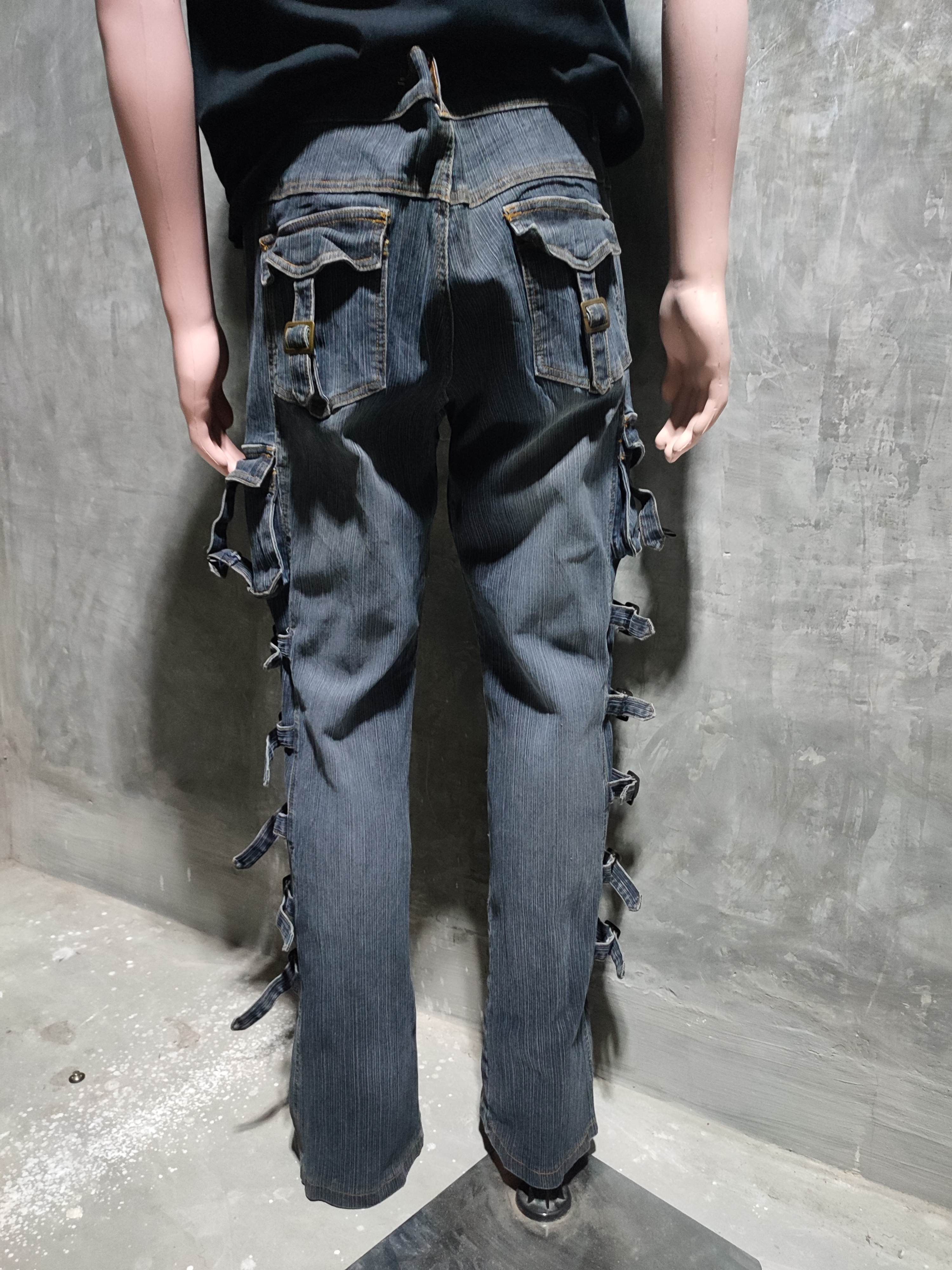 Designer 🔥Apollo MultiStrap Design Cargo Flared Bondage Punk Jeans Size US 33 - 3 Thumbnail