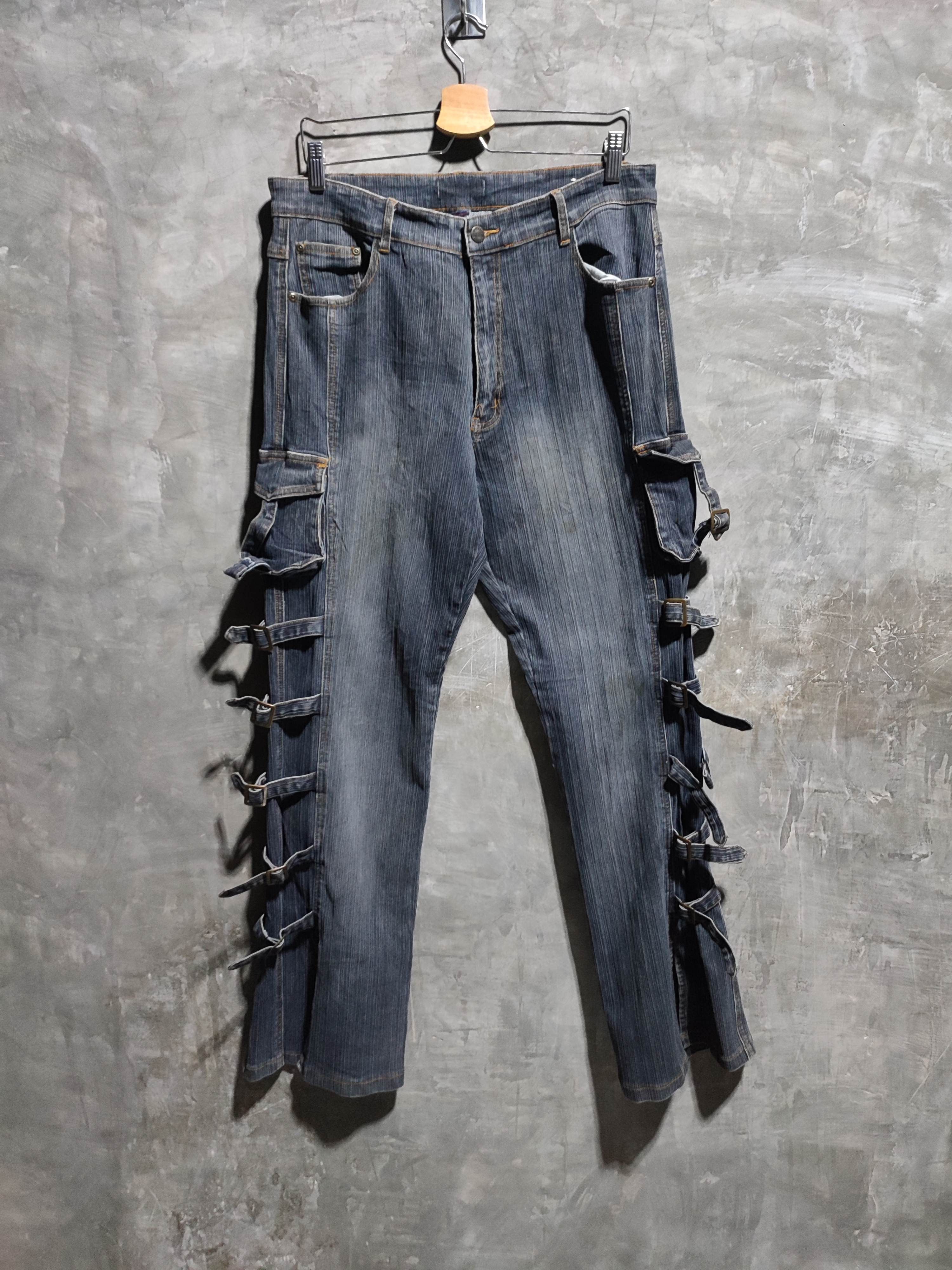 Designer 🔥Apollo MultiStrap Design Cargo Flared Bondage Punk Jeans Size US 33 - 4 Thumbnail