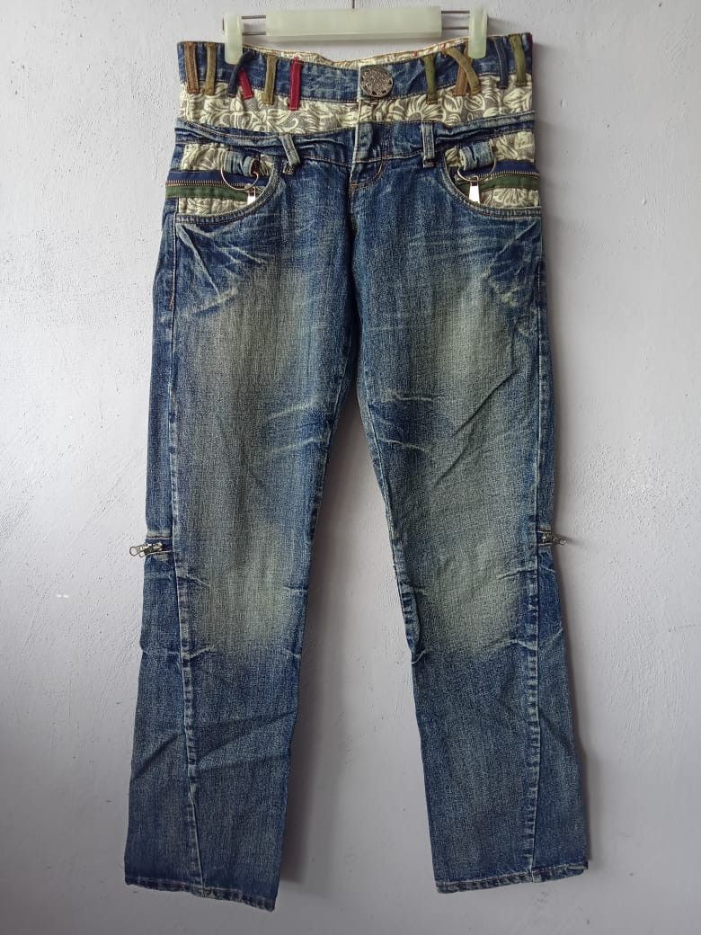 image of Distressed Denim x Seditionaries Double Waist Distressed Punk Denim in Blue Distressed (Size 30)