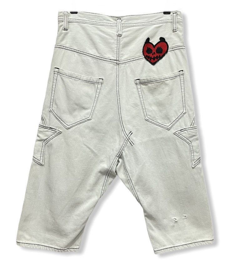 image of Distressed Denim World Wide Love! Drop Crotch Denim Quarter Short Pants in White, Men's (Size 29)