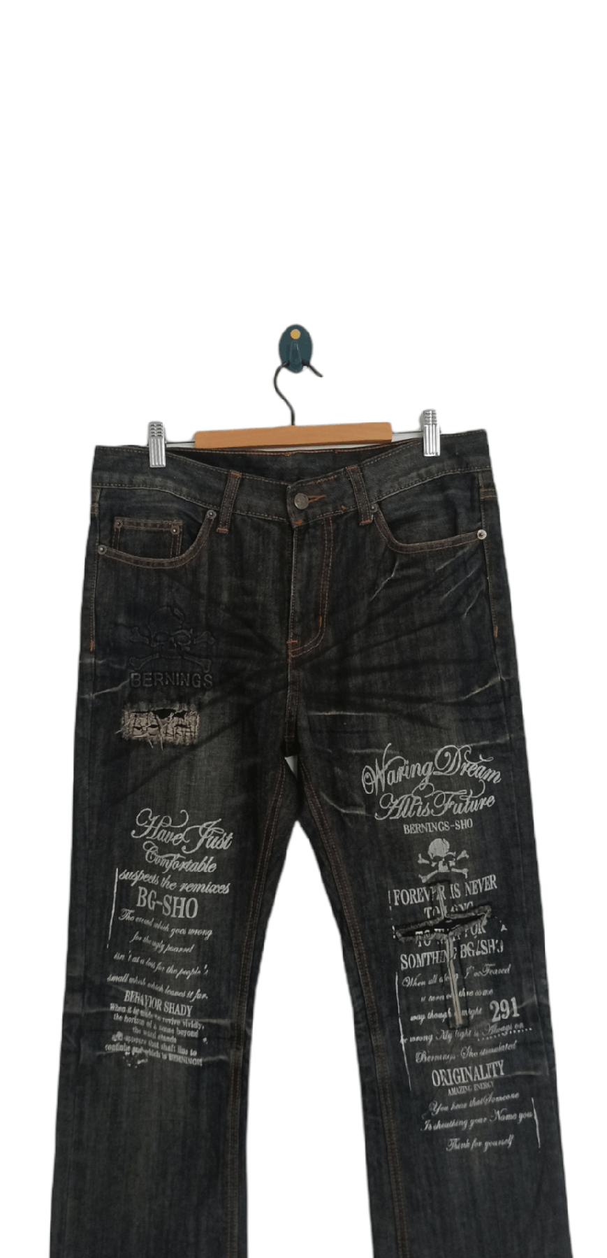 Japanese Brand Japanese Brand Berning Sho Skull Punk Denim Jeans Size US 33 - 2 Thumbnail