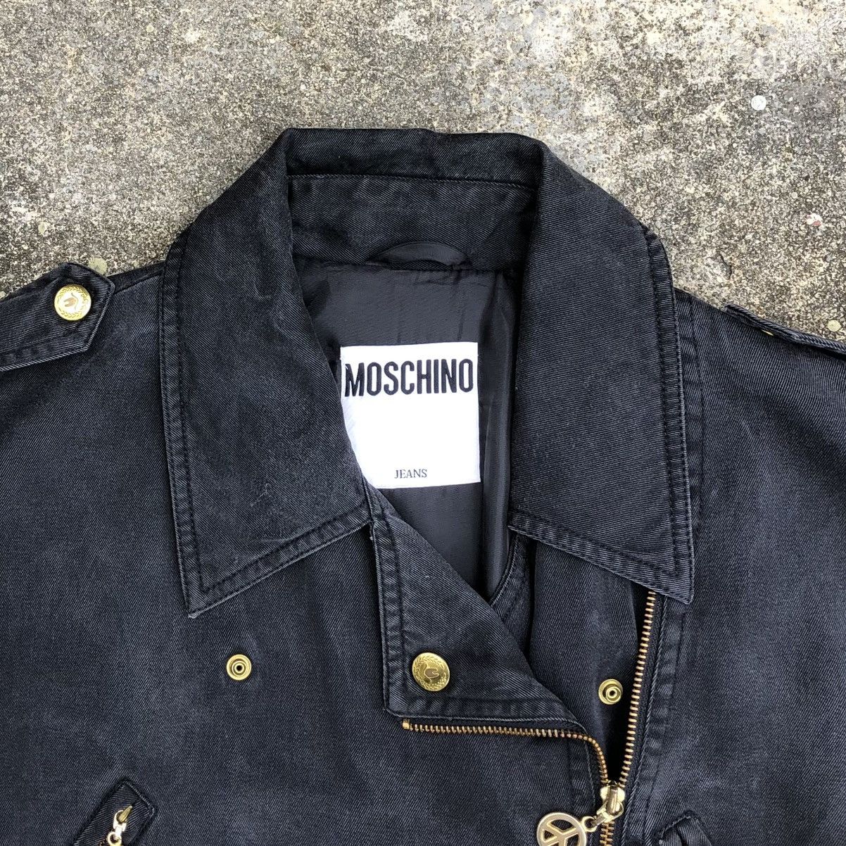 Moschino Vintage Moschino Jeans Black Washed Oblique Zipper Jacket Size L / US 10 / IT 46 - 5 Thumbnail