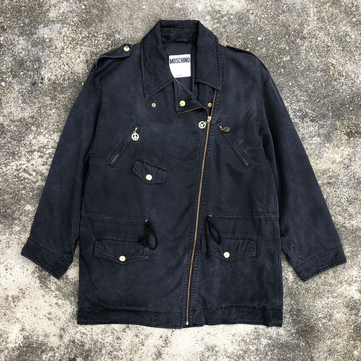 Moschino Vintage Moschino Jeans Black Washed Oblique Zipper Jacket Size L / US 10 / IT 46 - 1 Thumbnail