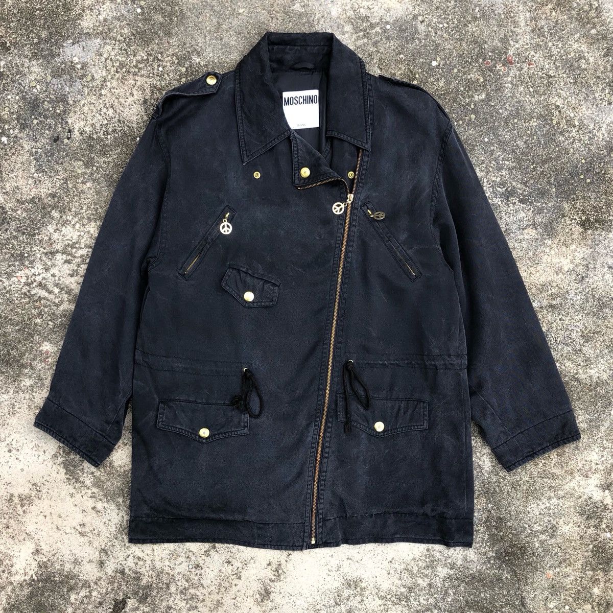 Moschino Vintage Moschino Jeans Black Washed Oblique Zipper Jacket Size L / US 10 / IT 46 - 6 Thumbnail