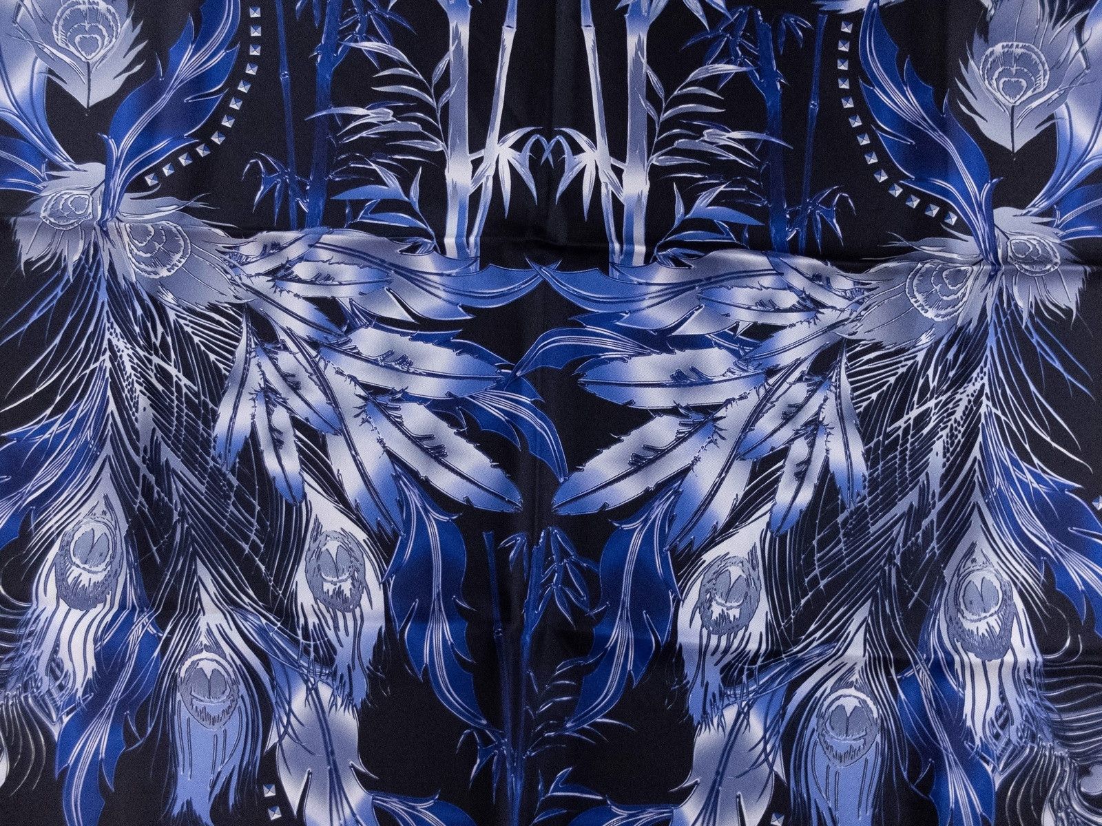 VERSACE blue black feather medusa silk square foulard scarf