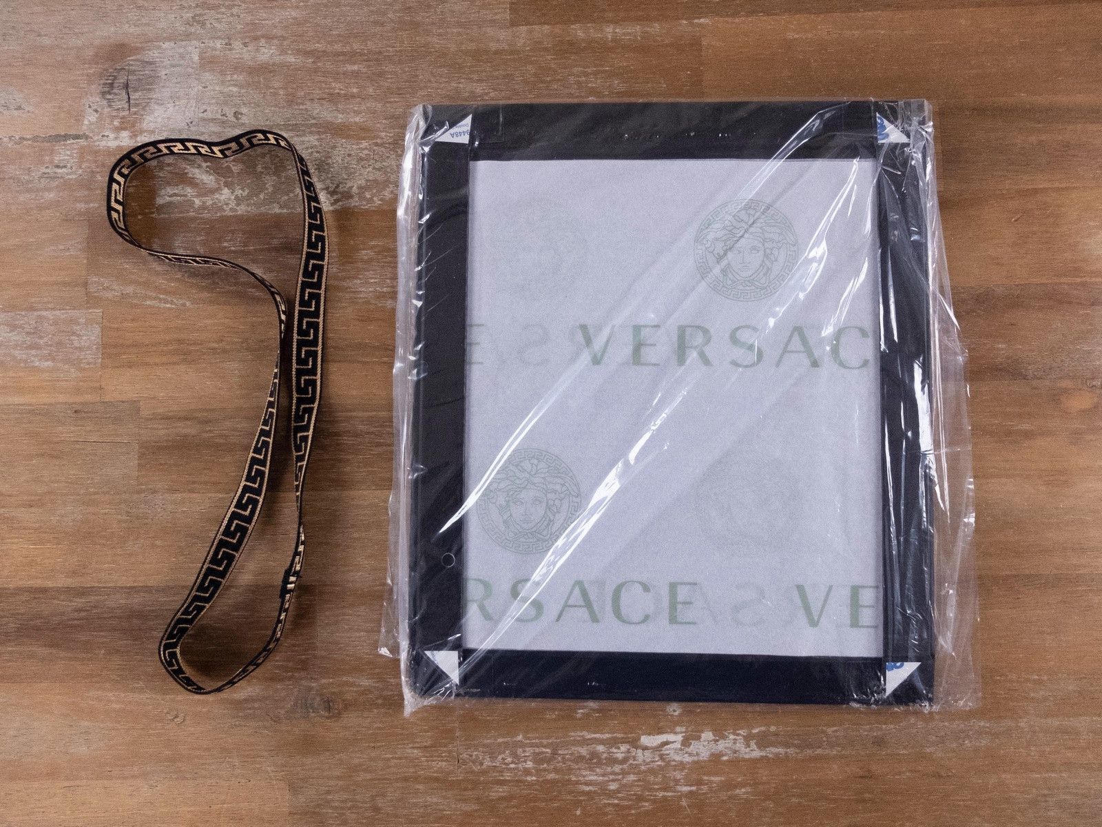 VERSACE blue black feather medusa silk square foulard scarf