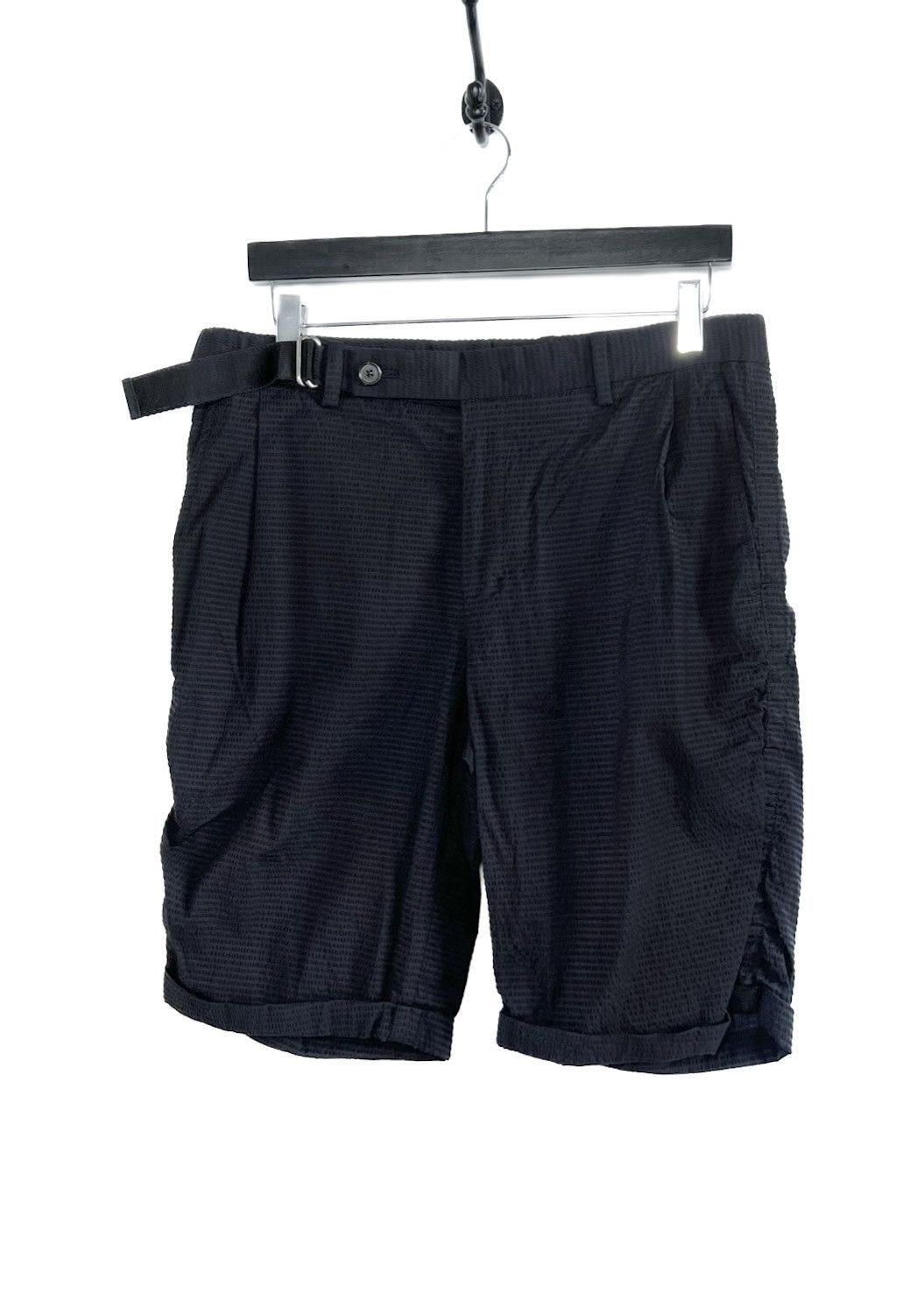 Wooyoungmi Wooyoungmi Navy Blue Seeksucker Belted Bermuda Shorts Size US 31 - 1 Thumbnail