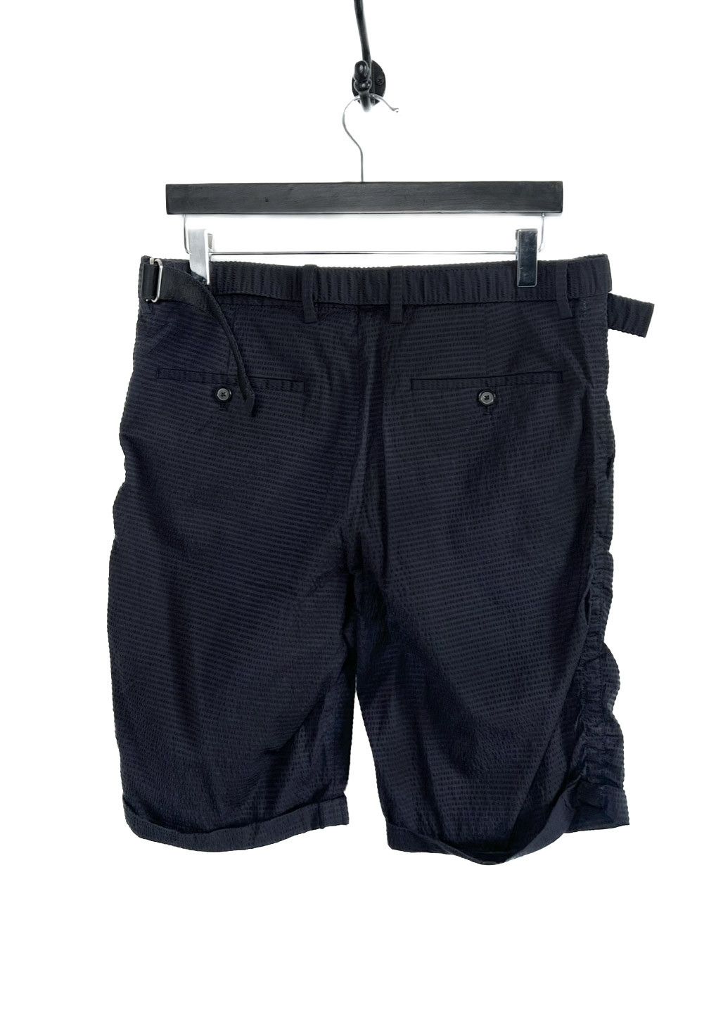 Wooyoungmi Wooyoungmi Navy Blue Seeksucker Belted Bermuda Shorts Size US 31 - 3 Thumbnail